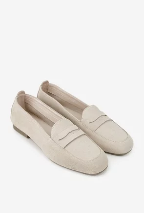 Mocasini dama bej din piele intoarsa