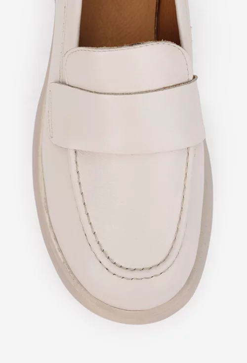 Mocasini dama bej din piele naturala