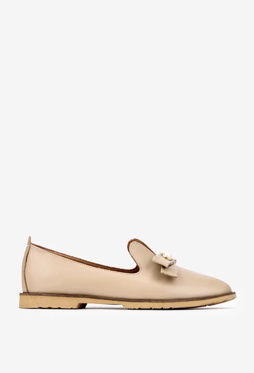 Mocasini dama bej din piele naturala cu ornament