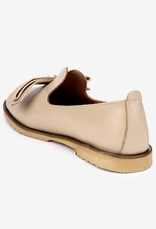 Mocasini dama bej din piele naturala cu ornament