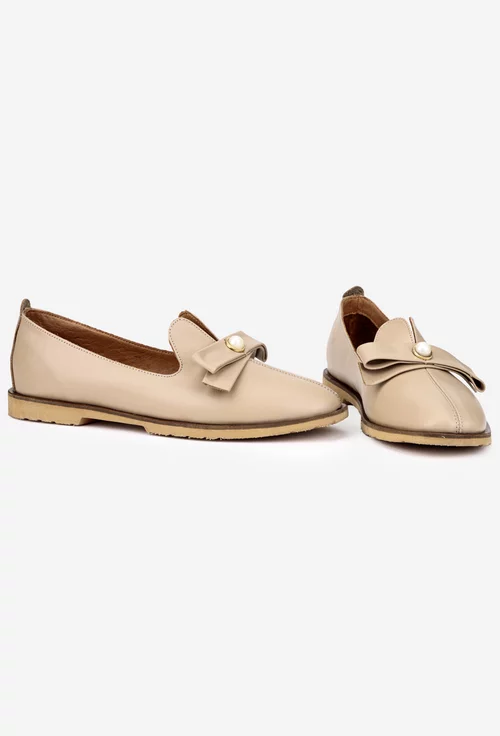Mocasini dama bej din piele naturala cu ornament