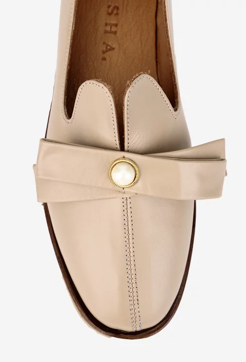 Mocasini dama bej din piele naturala cu ornament