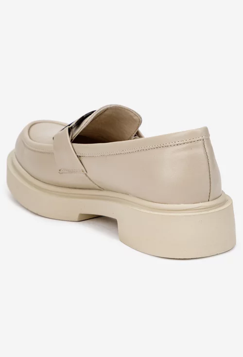 Mocasini dama bej din piele naturala cu ornament