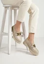 Mocasini dama bej din piele naturala cu ornament