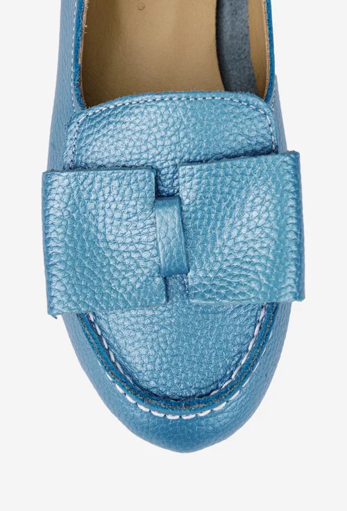 Mocasini dama bleu din piele naturala cu funda