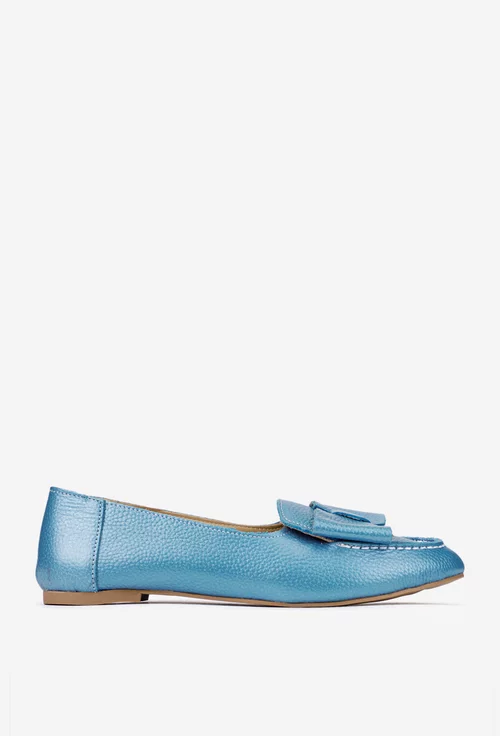 Mocasini dama bleu din piele naturala cu funda