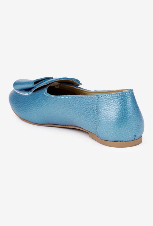 Mocasini dama bleu din piele naturala cu funda