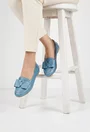 Mocasini dama bleu din piele naturala cu funda