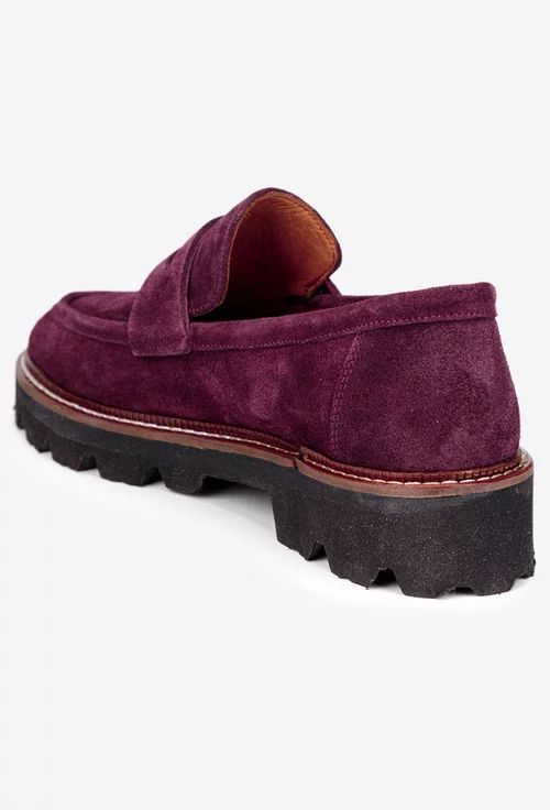 Mocasini dama bordo din piele intoarsa