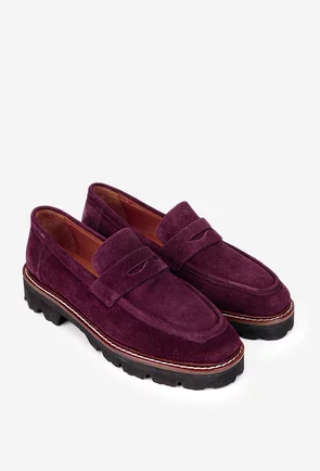Mocasini dama bordo din piele intoarsa