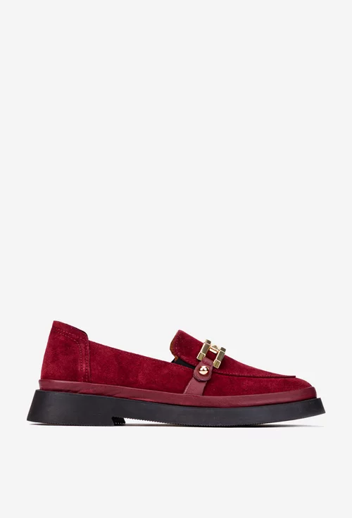 Mocasini dama bordo din piele intoarsa cu ornament