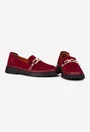 Mocasini dama bordo din piele intoarsa cu ornament