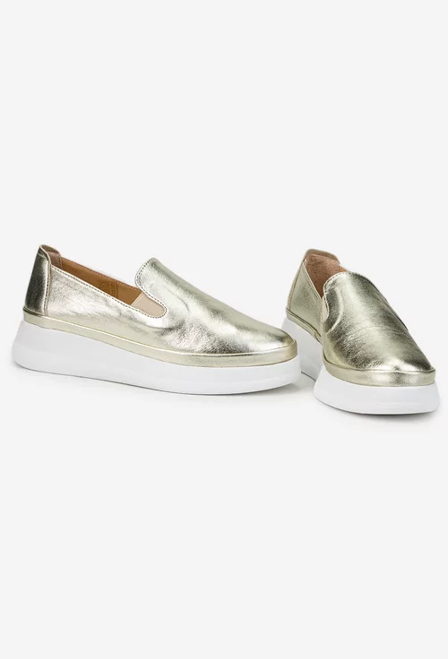 Mocasini dama din piele aurie