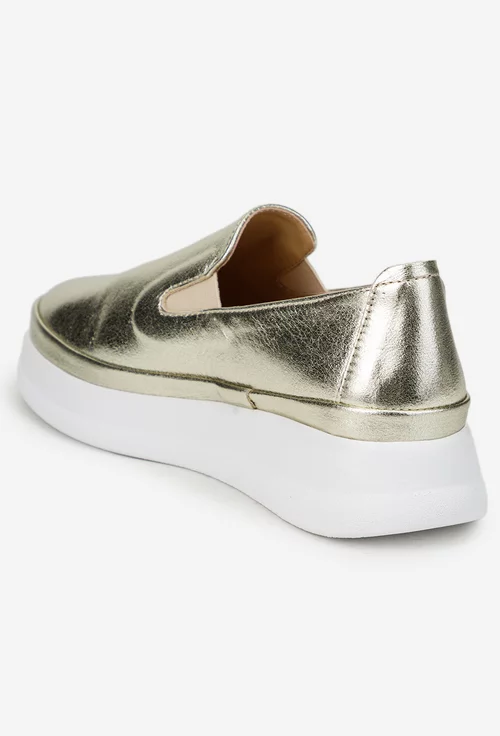 Mocasini dama din piele aurie