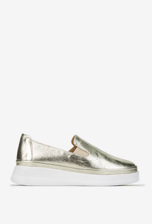 Mocasini dama din piele aurie