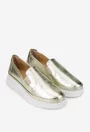 Mocasini dama din piele aurie