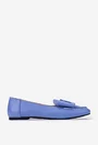Mocasini dama din piele bleu naturala cu funda
