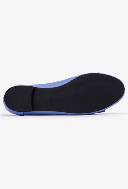 Mocasini dama din piele bleu naturala cu funda