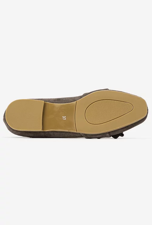 Mocasini dama din piele intoarsa taupe cu funda picture - 5