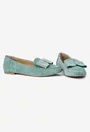 Mocasini dama din piele intoarsa verde menta cu funda