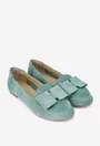 Mocasini dama din piele intoarsa verde menta cu funda