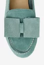 Mocasini dama din piele intoarsa verde menta cu funda