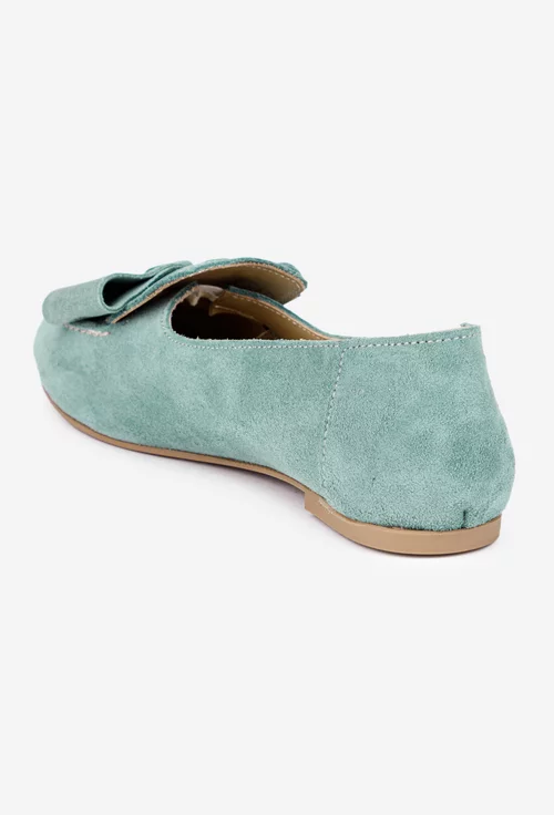 Mocasini dama din piele intoarsa verde menta cu funda