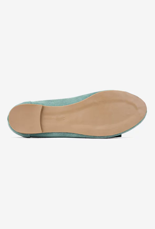 Mocasini dama din piele intoarsa verde menta cu funda