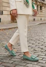 Mocasini dama din piele intoarsa verde menta cu funda