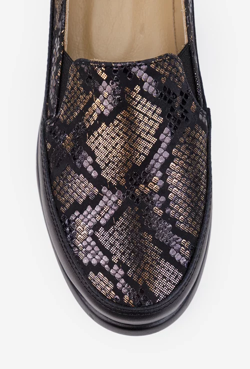 Mocasini dama din piele neagra cu detalii aurii