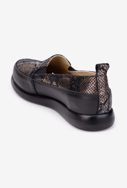 Mocasini dama din piele neagra cu detalii aurii