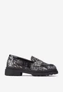 Mocasini dama din piele neagra cu imprimeu