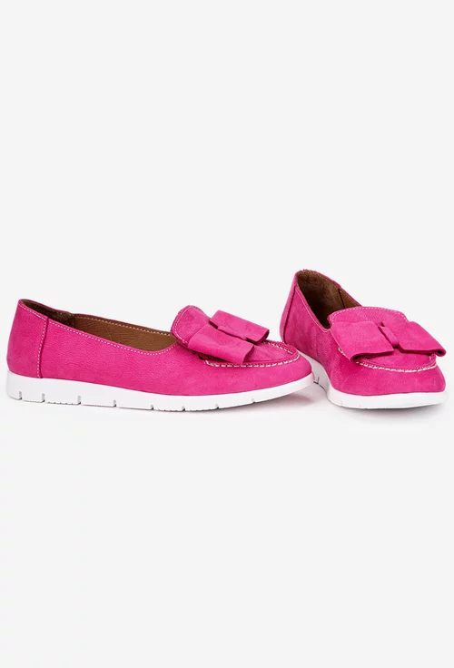 Mocasini dama fuchsia din piele cu funda