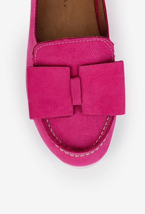 Mocasini dama fuchsia din piele cu funda
