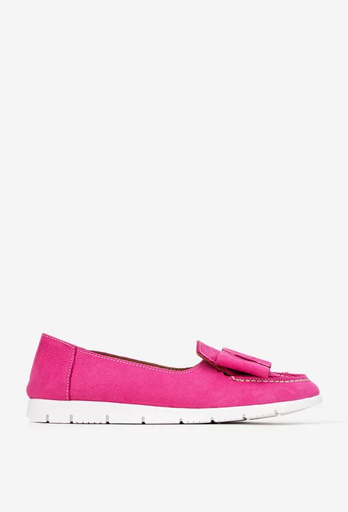 Mocasini dama fuchsia din piele cu funda