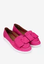 Mocasini dama fuchsia din piele cu funda