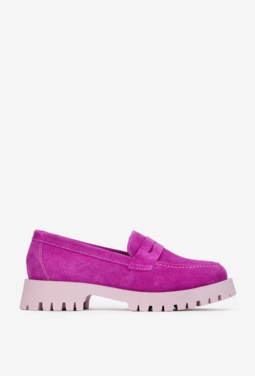 Mocasini dama fuchsia din piele intoarsa