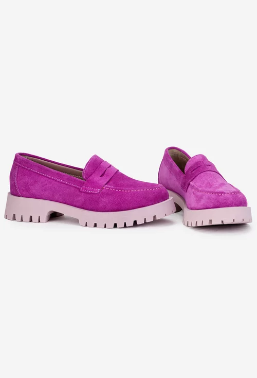Mocasini dama fuchsia din piele intoarsa
