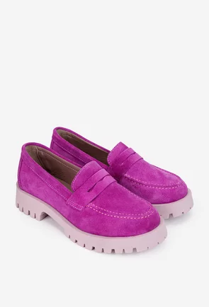 Mocasini dama fuchsia din piele intoarsa