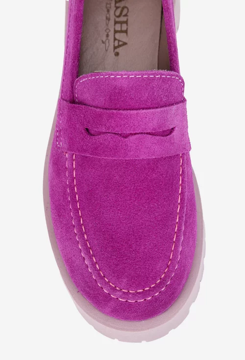 Mocasini dama fuchsia din piele intoarsa
