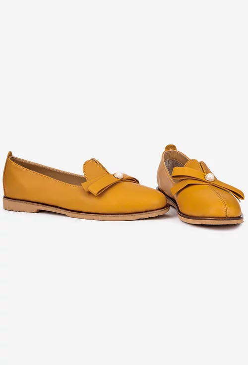 Mocasini dama galbeni din piele naturala cu ornament