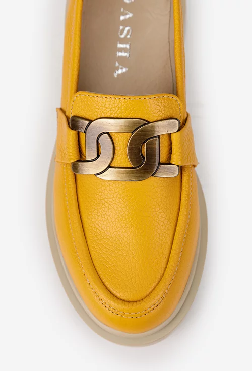 Mocasini dama galbeni din piele texturata cu ornament