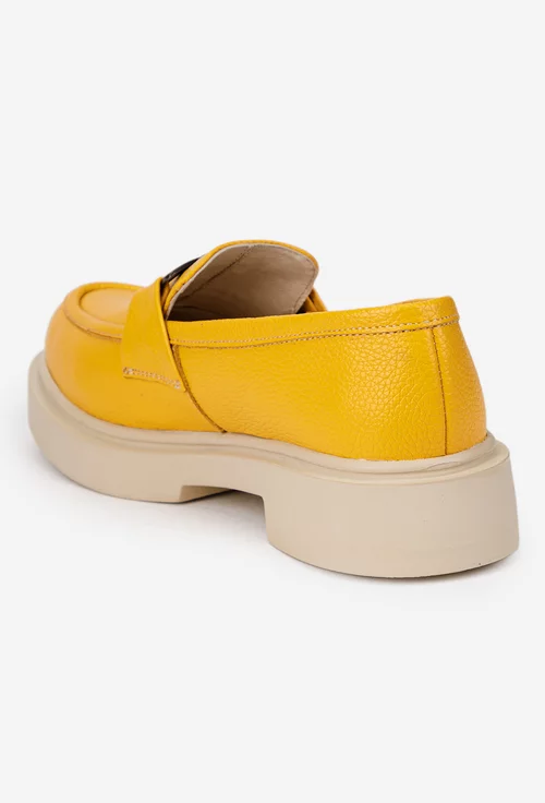 Mocasini dama galbeni din piele texturata cu ornament