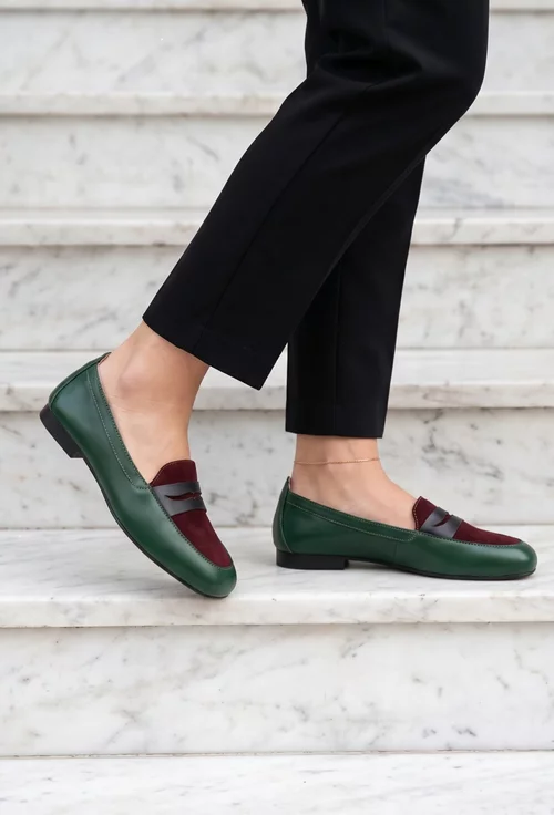 Mocasini dama kaki cu bordo din piele naturala picture - 2