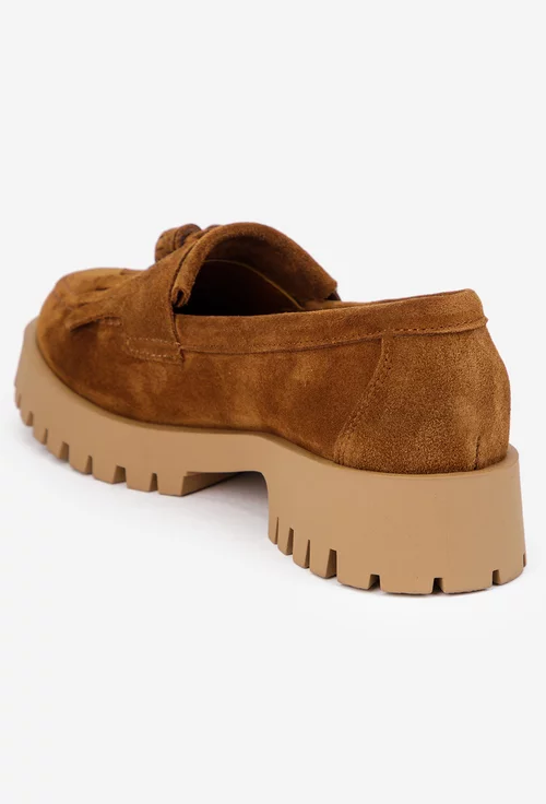 Mocasini dama maro din piele intoarsa cu detaliu canaf