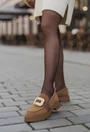 Mocasini dama maro din piele intoarsa cu ornament