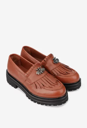 Mocasini dama maro din piele naturala cu ornament