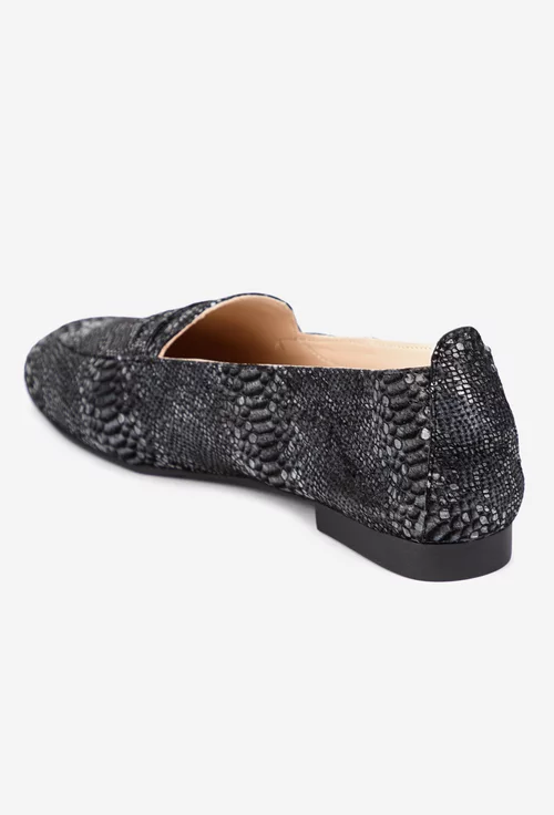 Mocasini dama negri din piele cu imprimeu picture - 4
