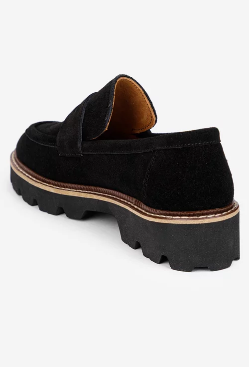 Mocasini dama negri din piele intoarsa