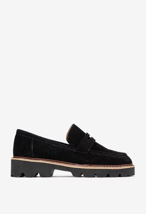 Mocasini dama negri din piele intoarsa